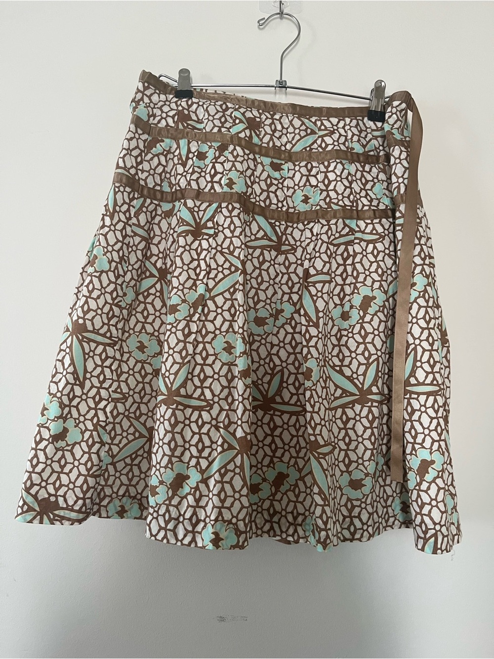 Vintage Gap Floral Knee Length Skirt 6 100% Cotton Brown Blue Summer Resort
